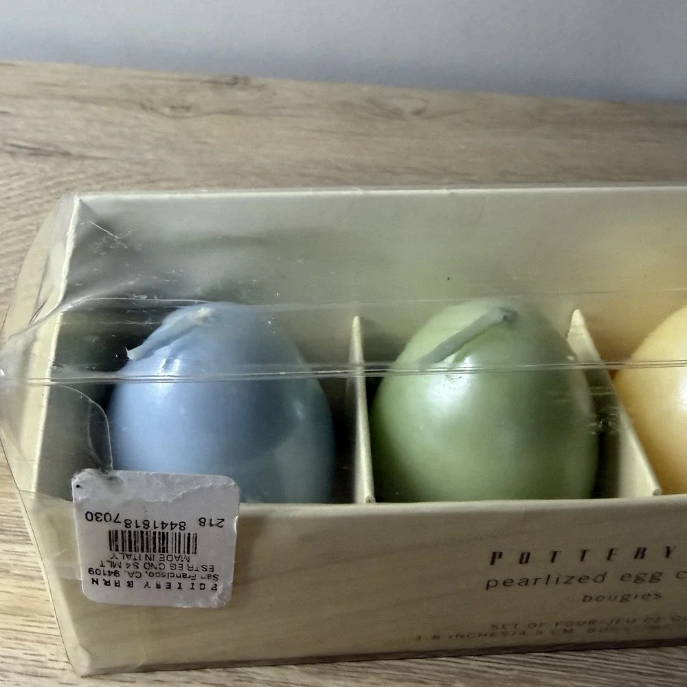 Pottery Barn Pearlized Egg Candles Pastel Blue Green Yellow White Easter Decor 4